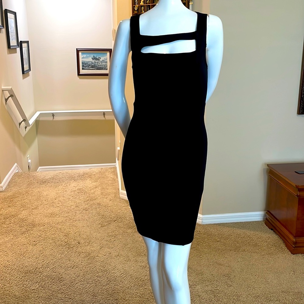 HELMUT LANG Black Gala Knit Cutout Double Strap Square Neck Dress M NWOT